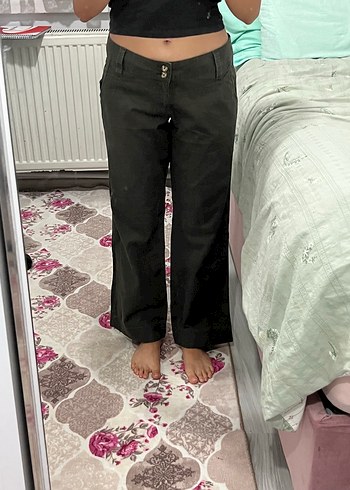 Düşük Bel Haki Pantolon