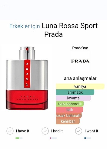 PRADA luna ROSSA SPORT erkek parfüm 30