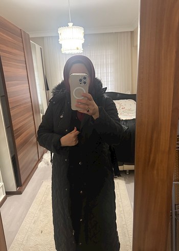 Kayra Siyah Uzun Kadın Kışlık Mont Kürklü - Görsel 4