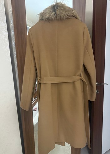 Ekol Kürk Detaylı Bej Kadın Uzun Süet Kaban - Görsel 3