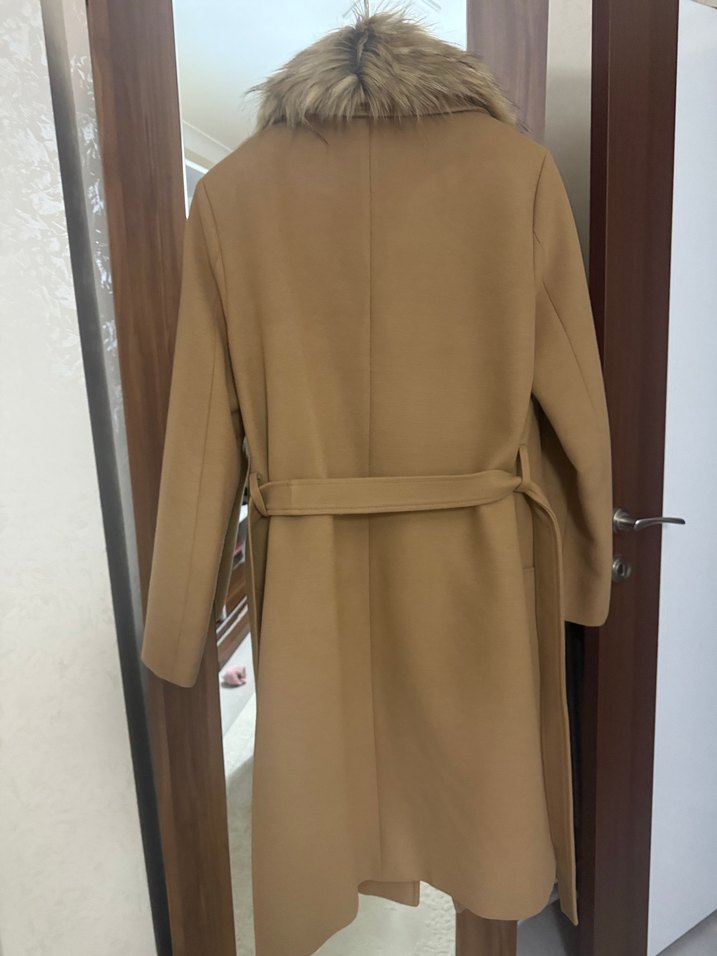 Ekol Kürk Detaylı Bej Kadın Uzun Süet Kaban - Görsel 3