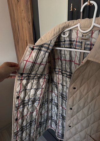 Bej Düğmeli Kadın Ceket Midi Boy Pamuk - Görsel 3