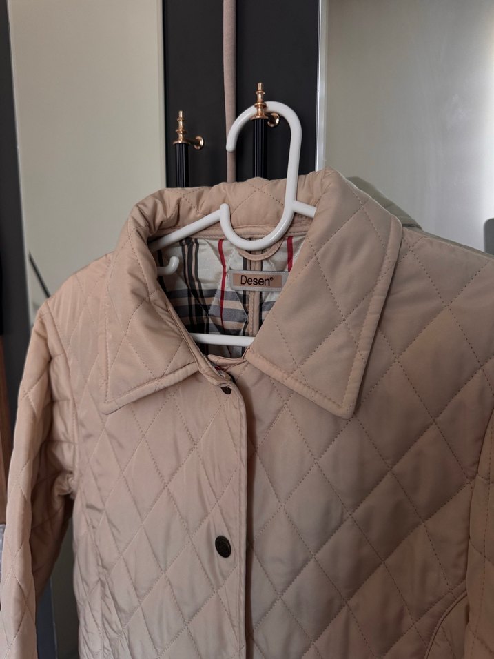 Bej Düğmeli Kadın Ceket Midi Boy Pamuk - Görsel 2