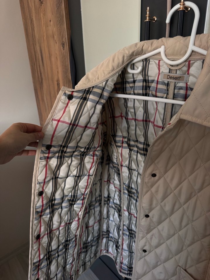 Bej Düğmeli Kadın Ceket Midi Boy Pamuk - Görsel 3