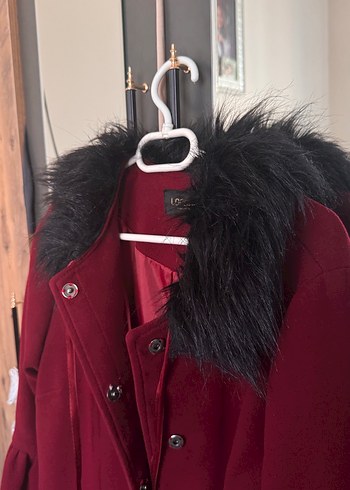 Bordo Kürklü Yaka Detaylı Bordo Kaban - Görsel 2