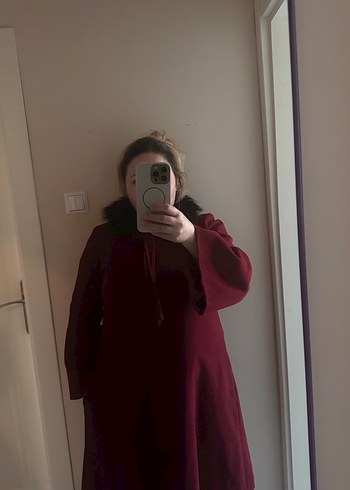 Bordo Kürklü Yaka Detaylı Bordo Kaban - Görsel 4