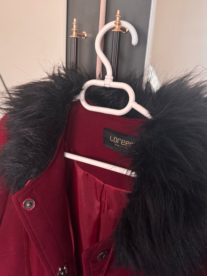 Bordo Kürklü Yaka Detaylı Bordo Kaban - Görsel 3