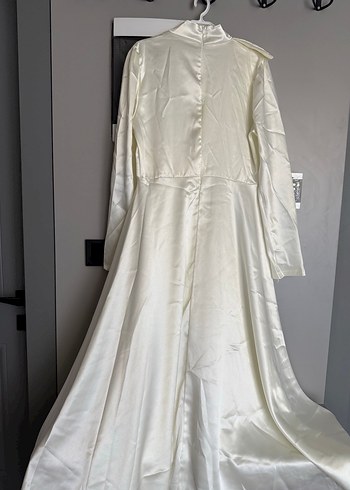 Uzun Kollu Beyaz Vintage A Kesim Gelinlik - Görsel 2