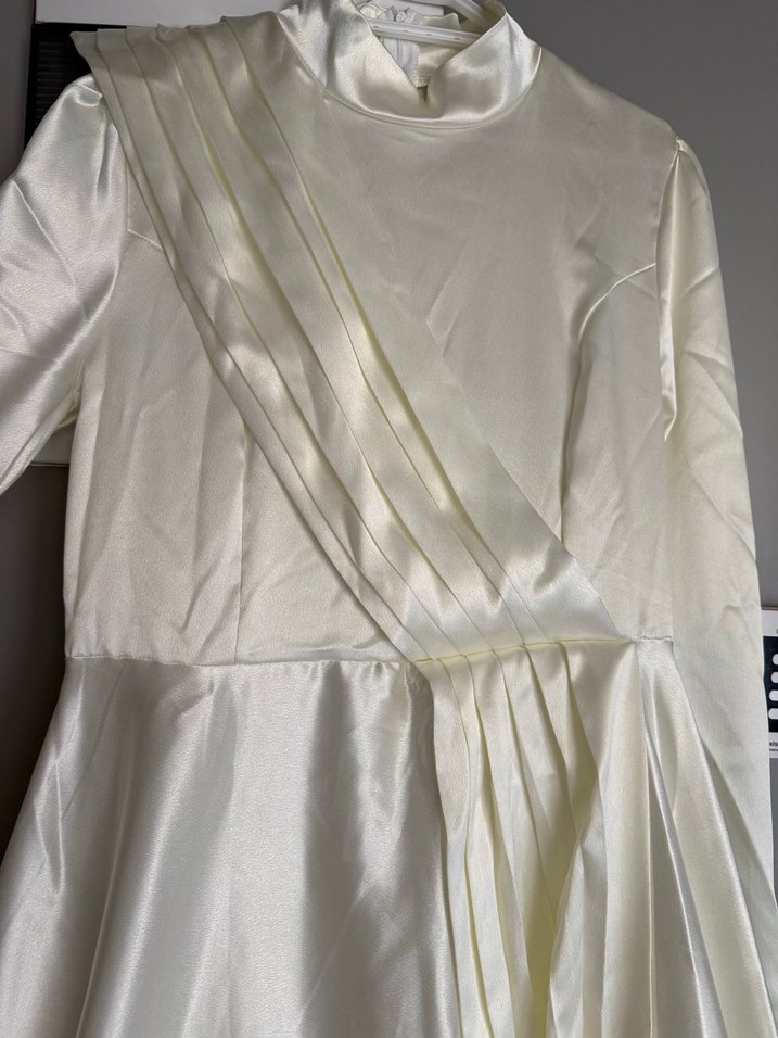 Uzun Kollu Beyaz Vintage A Kesim Gelinlik - Görsel 3