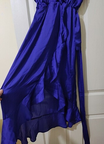Lacivert saten elbise - Görsel 2