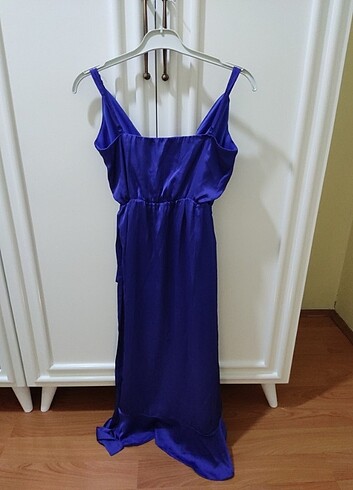 Lacivert saten elbise - Görsel 3