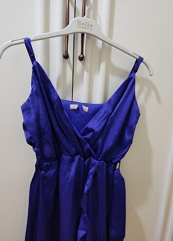 Lacivert saten elbise - Görsel 4