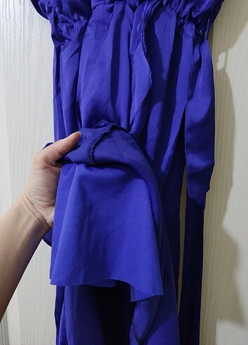 Lacivert saten elbise - Görsel 5