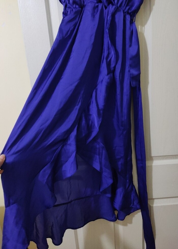 Lacivert saten elbise - Görsel 2