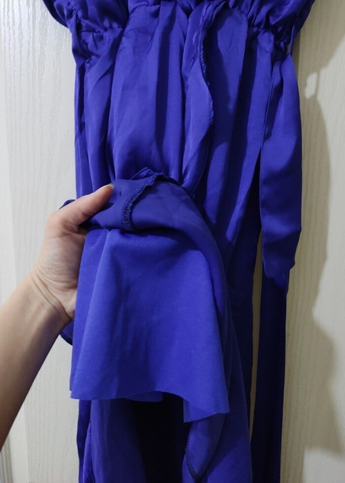 Lacivert saten elbise - Görsel 5