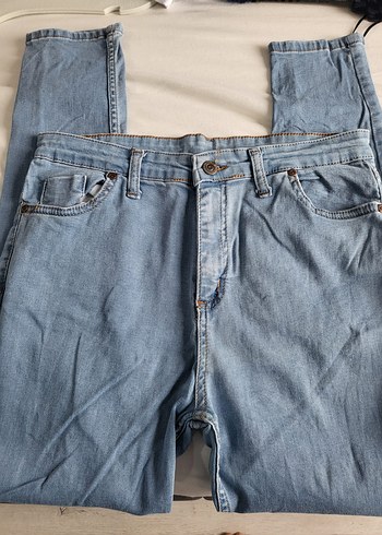 Düğmeli Mavi Denim Kadın Pantolon
