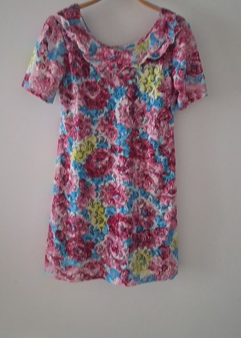 çok renkli dantel elbise kendinden astarlı L beden - Görsel 5