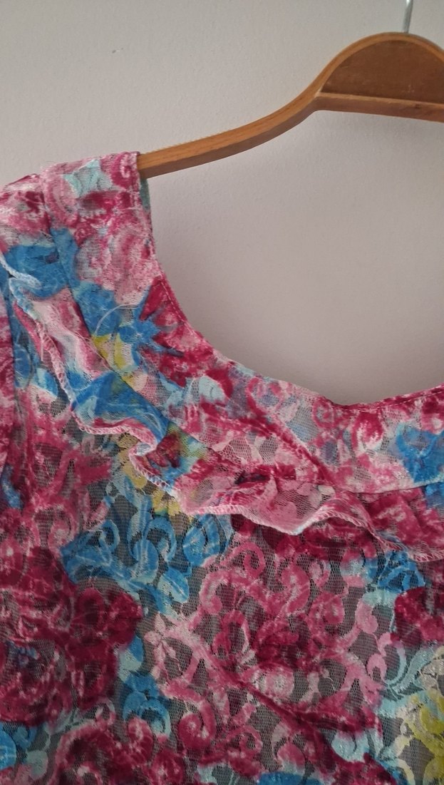 çok renkli dantel elbise kendinden astarlı L beden - Görsel 4