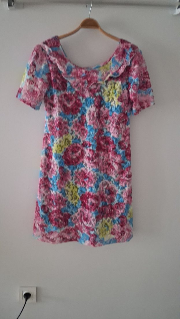 çok renkli dantel elbise kendinden astarlı L beden - Görsel 5