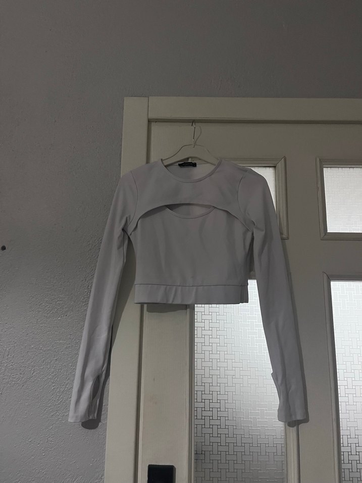 Uzun Kollu, Yüksek Yakalı Gri Kadın Bluz - Görsel 2