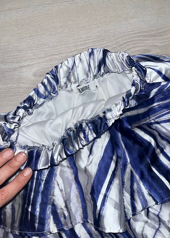 Kadın Mavi Gri Uzun Fırfırlı Etek - Görsel 3