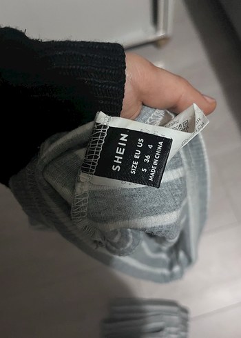 Gri Çizgili Uzun Fitilli Kadın Elbise - Görsel 3