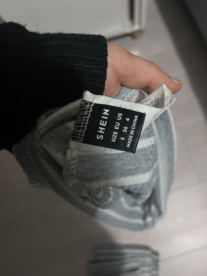 Gri Çizgili Uzun Fitilli Kadın Elbise - Görsel 3