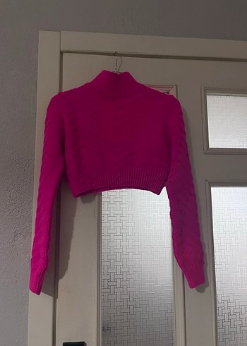 Pembe Yarım Balıkçı Yaka Örgü Kadın Kazak - Görsel 2