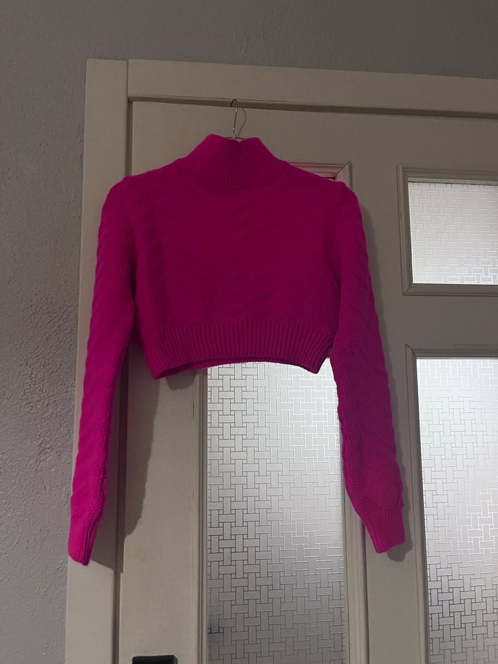 Pembe Yarım Balıkçı Yaka Örgü Kadın Kazak - Görsel 2