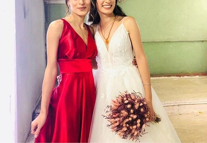 s Beden kırmızı Renk Kırmızı saten abiye elbise