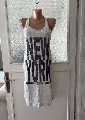 Gri Baskılı Pamuklu Kadın mini elbise - Görsel 3