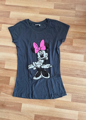 s Beden Gri Kısa Kollu Minnie Baskılı Tişört