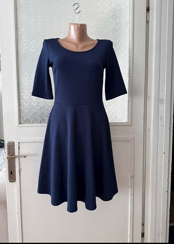 Lacivert Kısa Kollu Midi Elbise - Görsel 2