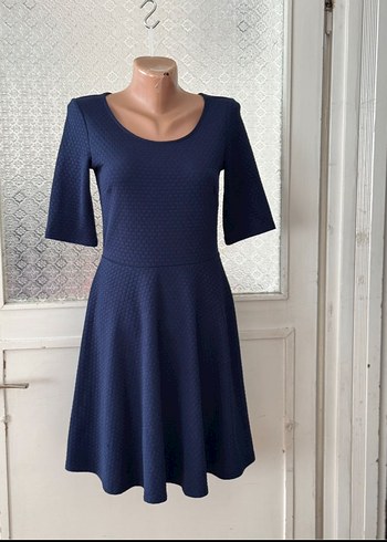 Lacivert Kısa Kollu Midi Elbise - Görsel 3