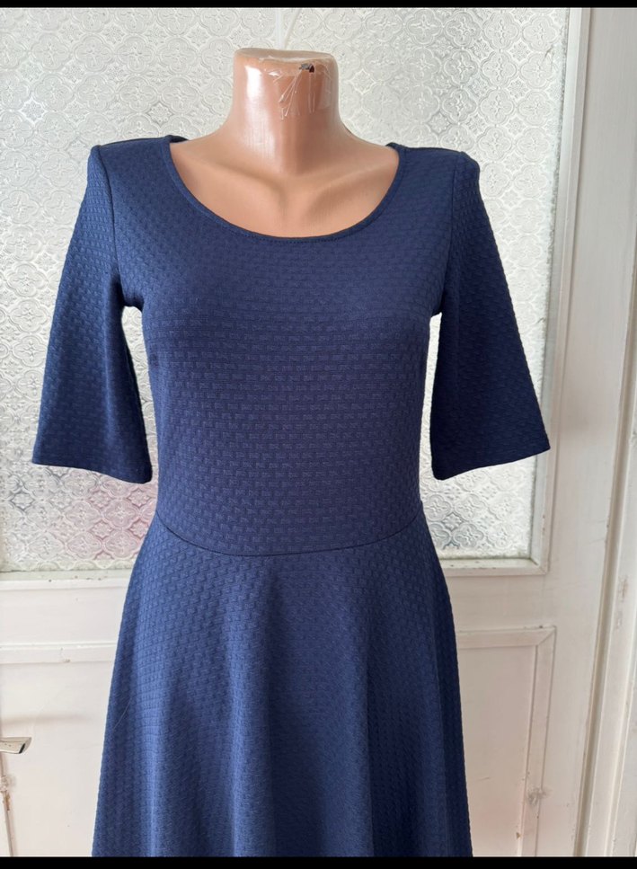 Lacivert Kısa Kollu Midi Elbise - Görsel 5