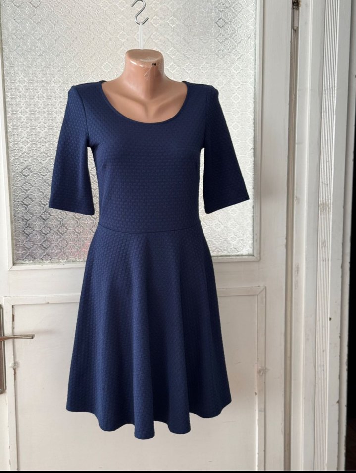 Lacivert Kısa Kollu Midi Elbise - Görsel 3