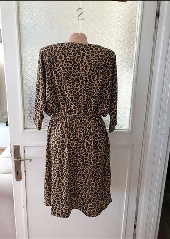 Bohem Leopar Desenli Kemerli Midi Elbise - Görsel 5