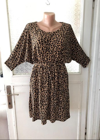 Bohem Leopar Desenli Kemerli Midi Elbise - Görsel 4