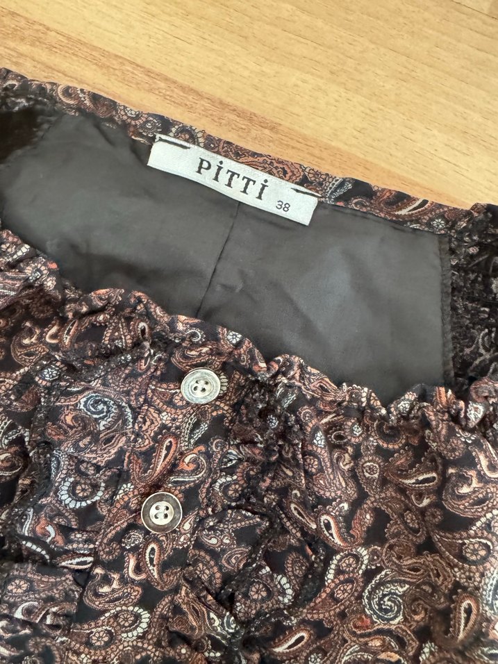 Düğmeli Uzun Kollu Kahverengi Bohem Elbise - Görsel 5