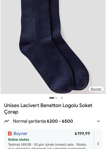 30/33 numara Unisex Lacivert Benetton Logolu Soket Çorap - Görsel 2