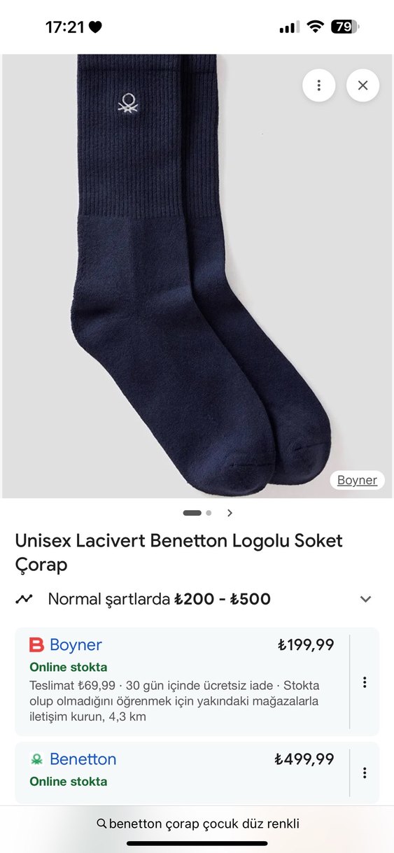 30/33 numara Unisex Lacivert Benetton Logolu Soket Çorap - Görsel 2