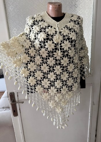 Bohem Örgü Panço -krem - Görsel 7