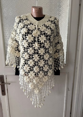 Bohem Örgü Panço -krem - Görsel 6