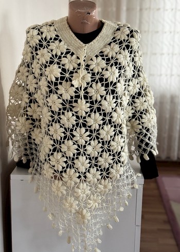 Bohem Örgü Panço -krem - Görsel 3