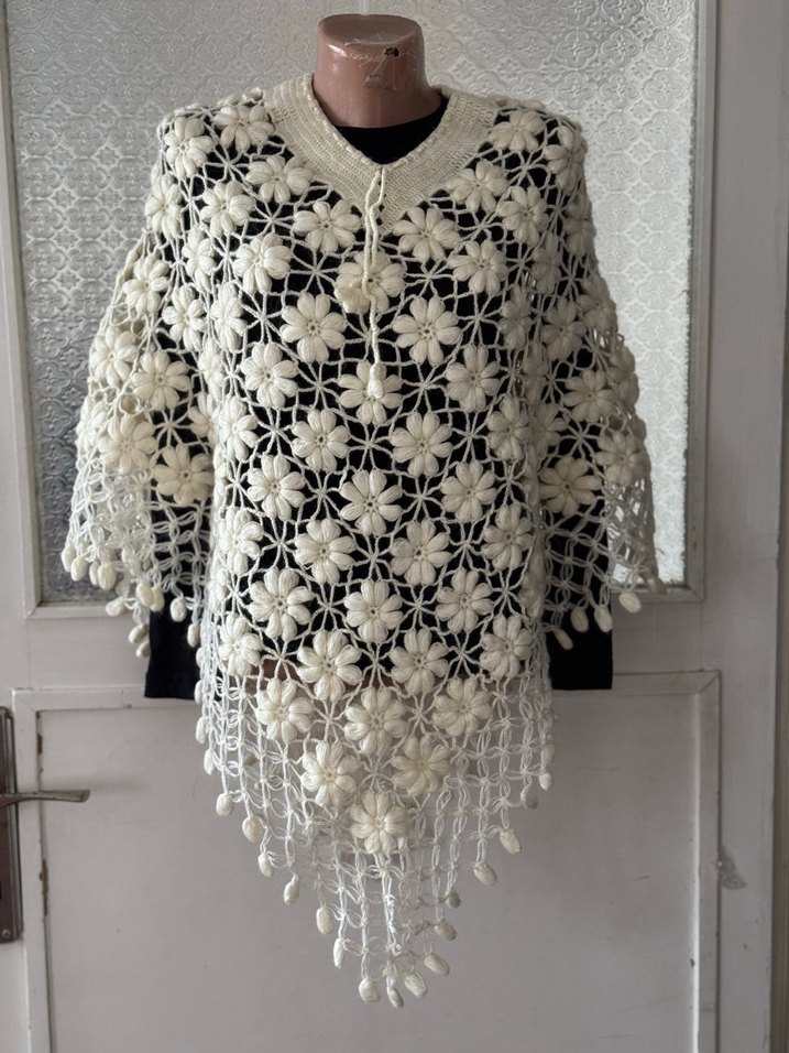 Bohem Örgü Panço -krem - Görsel 5