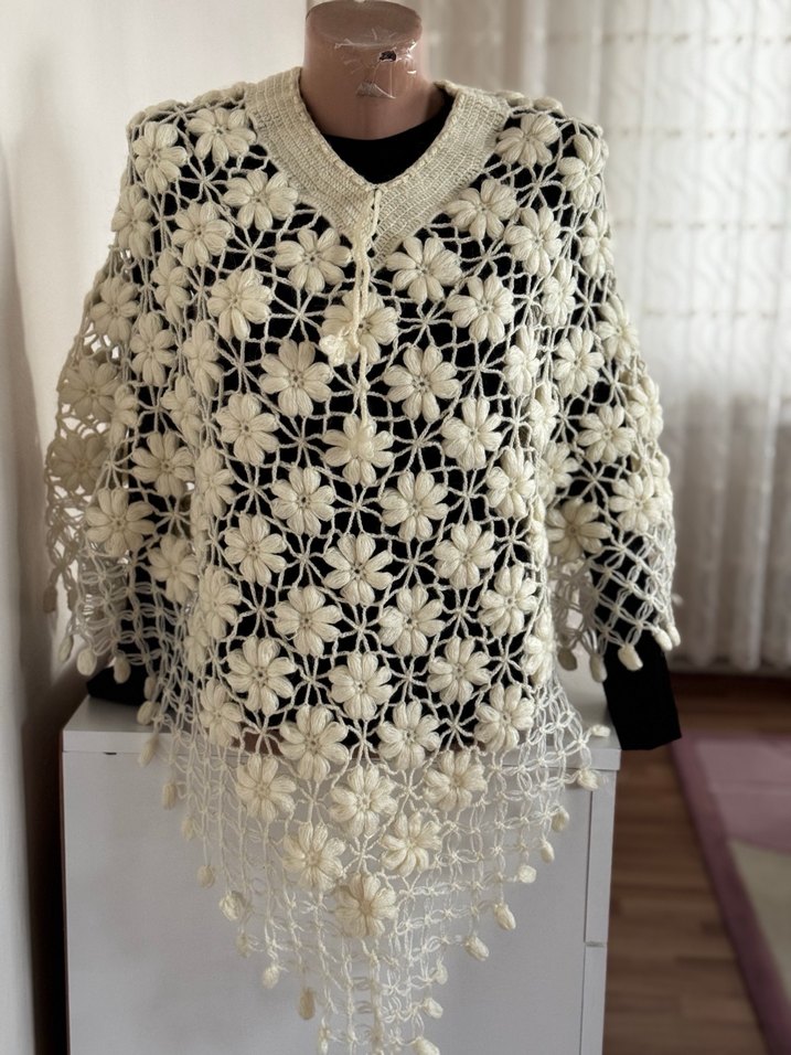 Bohem Örgü Panço -krem - Görsel 3