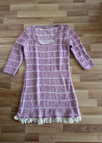 36/38 Dantel Detaylı lila yarım Kollu Triko Elbise - Görsel 2