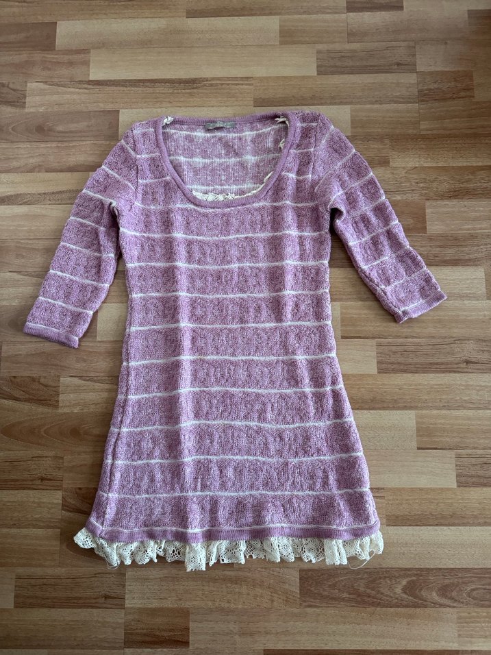 36/38 Dantel Detaylı lila yarım Kollu Triko Elbise - Görsel 2