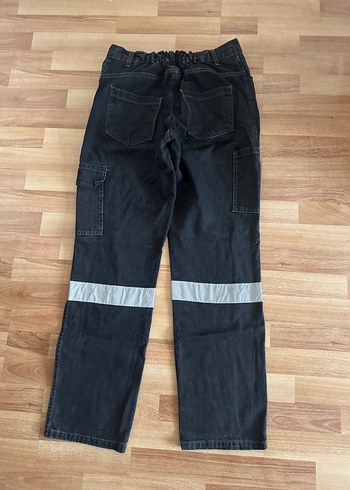 Koyu füme reflektörlü iş pantolonu Bol Kesim Denim Pantolon - Görsel 4