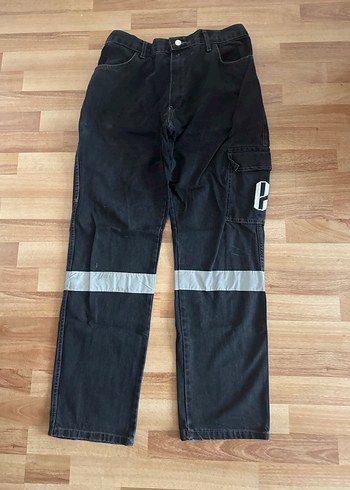 Koyu füme reflektörlü iş pantolonu Bol Kesim Denim Pantolon - Görsel 5